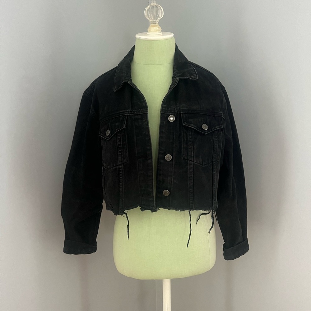 Nasty Gal Cropped Black Distressed Denim Jacket